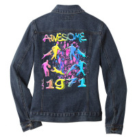 Awesome Since 1971. Agility Dog Training Graffiti Design T Shirt Ladies Denim Jacket | Artistshot