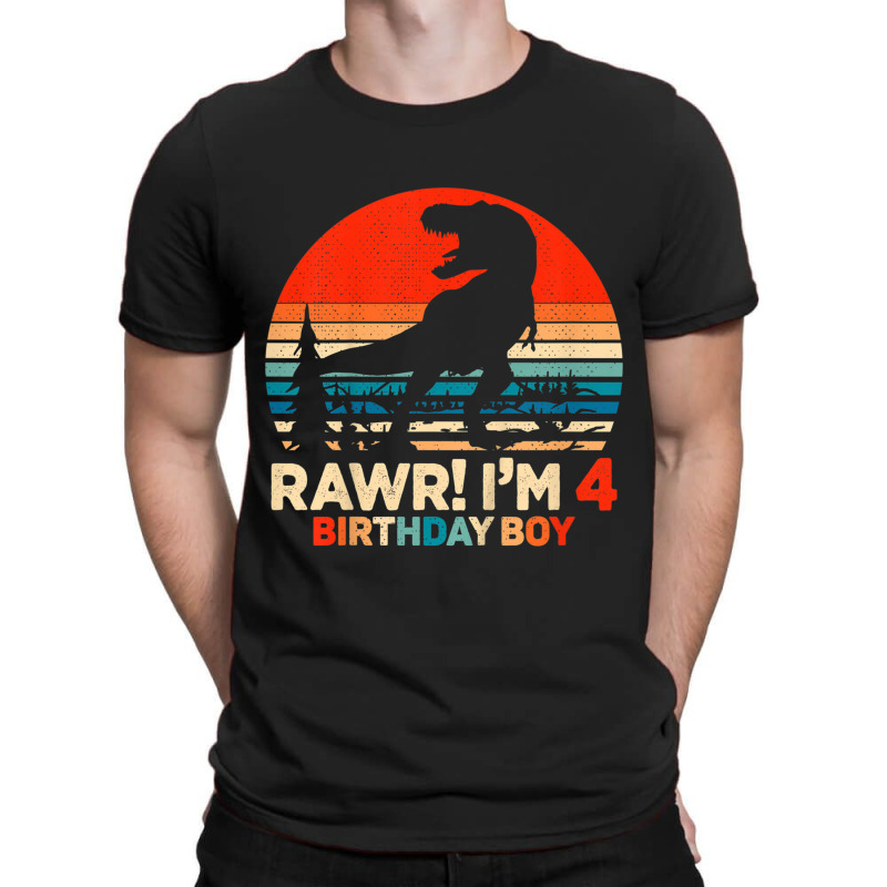 Kids Rawr I'm 4 T Rex 4 Year Old 4th Birthday Boy Dinosaur Party Music T-shirt | Artistshot