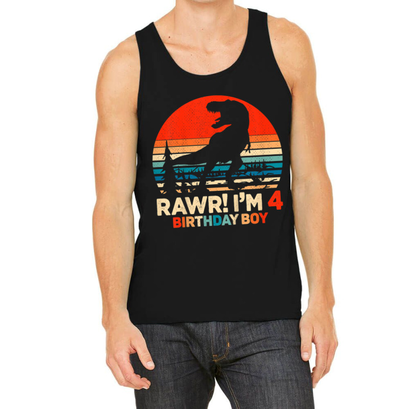 Kids Rawr I'm 4 T Rex 4 Year Old 4th Birthday Boy Dinosaur Party Music Tank Top | Artistshot