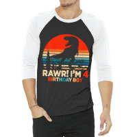 Kids Rawr I'm 4 T Rex 4 Year Old 4th Birthday Boy Dinosaur Party Music 3/4 Sleeve Shirt | Artistshot