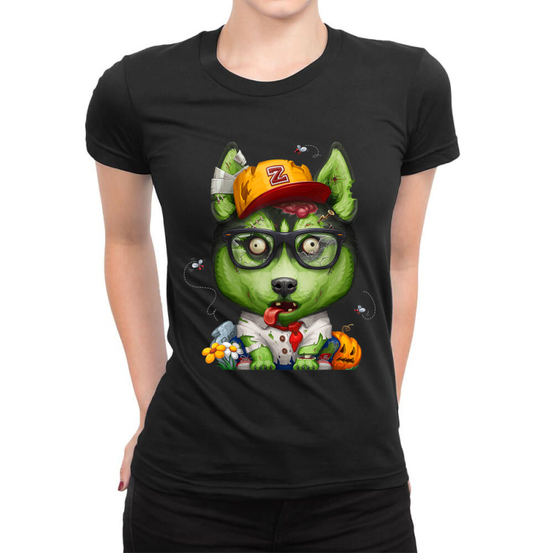 Siberian Husky Zombie Halloween Ladies Fitted T-Shirt by BuenoBloom | Artistshot