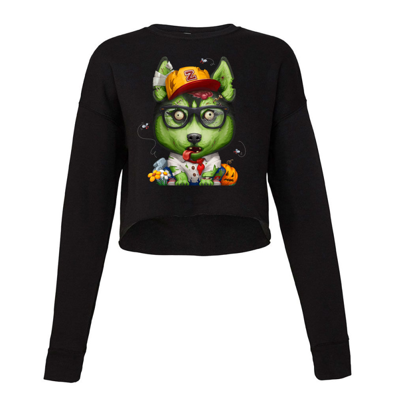 Siberian Husky Zombie Halloween Cropped Sweater by BuenoBloom | Artistshot