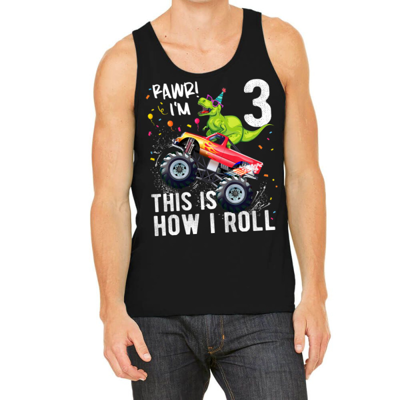 Kids T Rex Dinosaur Monster Truck 3rd Birthday Boys And Girls Design C Tank Top | Artistshot