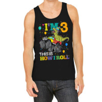 Kids T Rex Dinosaur Monster Truck 3rd Birthday Boys And Girls Games Ch Tank Top | Artistshot