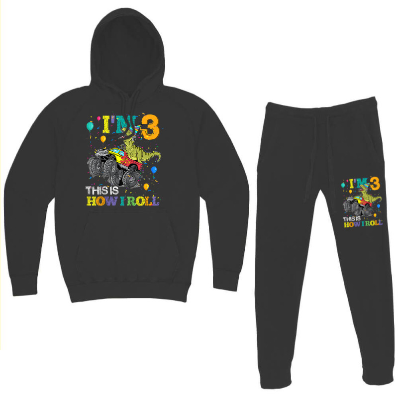 Kids T Rex Dinosaur Monster Truck 3rd Birthday Boys And Girls Games Ch Hoodie & Jogger Set | Artistshot