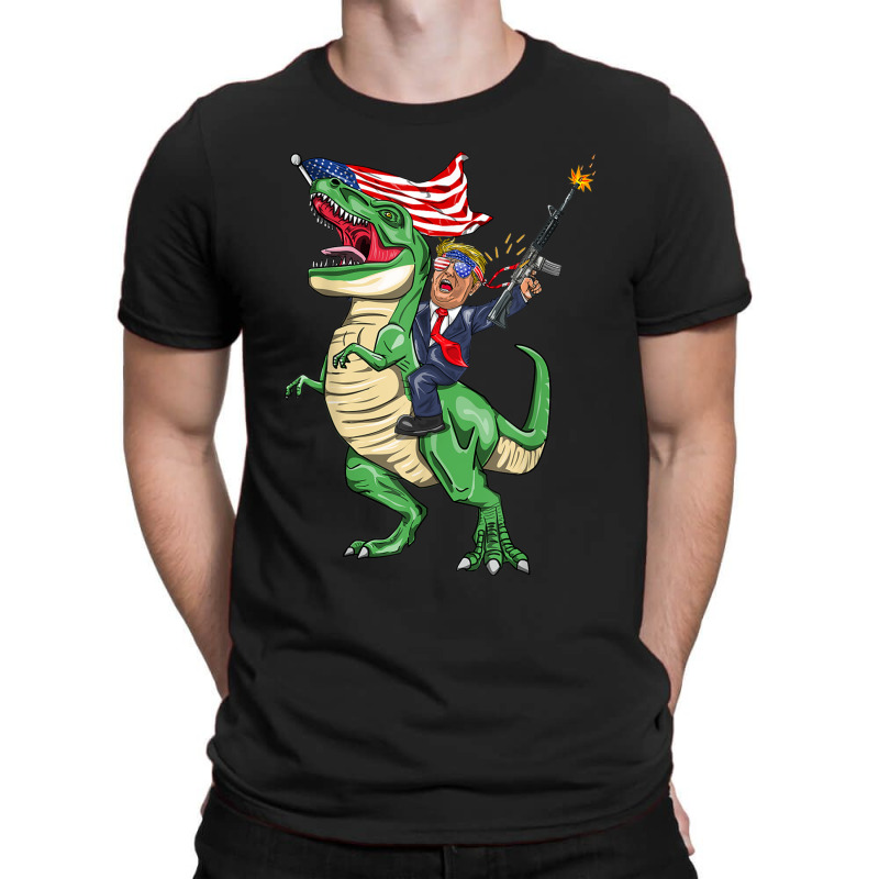 Machine Gun Trump On T Rex Dinosaur With American Flag Women My Favori T-shirt | Artistshot