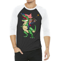 Machine Gun Trump On T Rex Dinosaur With American Flag Women My Favori 3/4 Sleeve Shirt | Artistshot