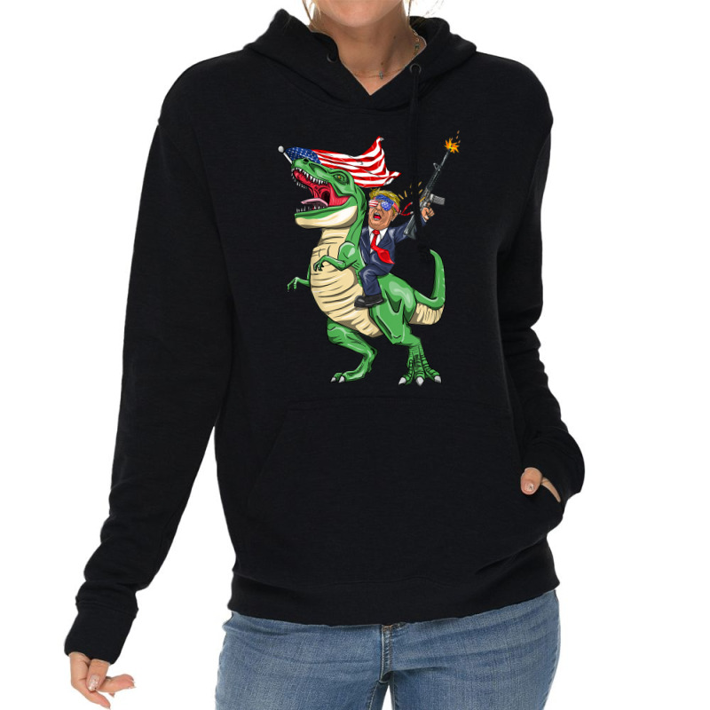 Machine Gun Trump On T Rex Dinosaur With American Flag Women My Favori Lightweight Hoodie | Artistshot