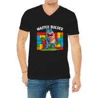 Master Builder Funny Building Blocks T-rex Dinosaur Characters Video G V-neck Tee | Artistshot