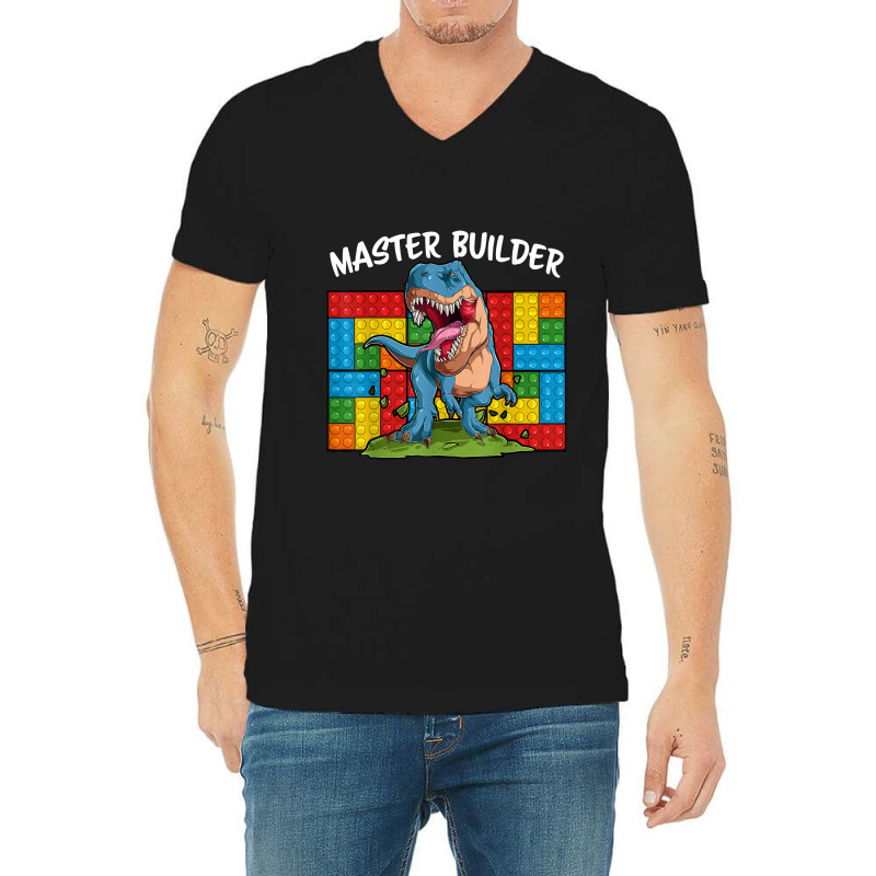 Master Builder Funny Building Blocks T-rex Dinosaur Characters Video G V-Neck Tee by JazmineDesign | Artistshot