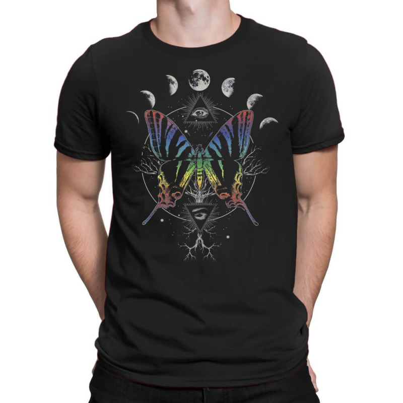 Moon Cycle Rainbow Butterfly Circle T-shirt | Artistshot