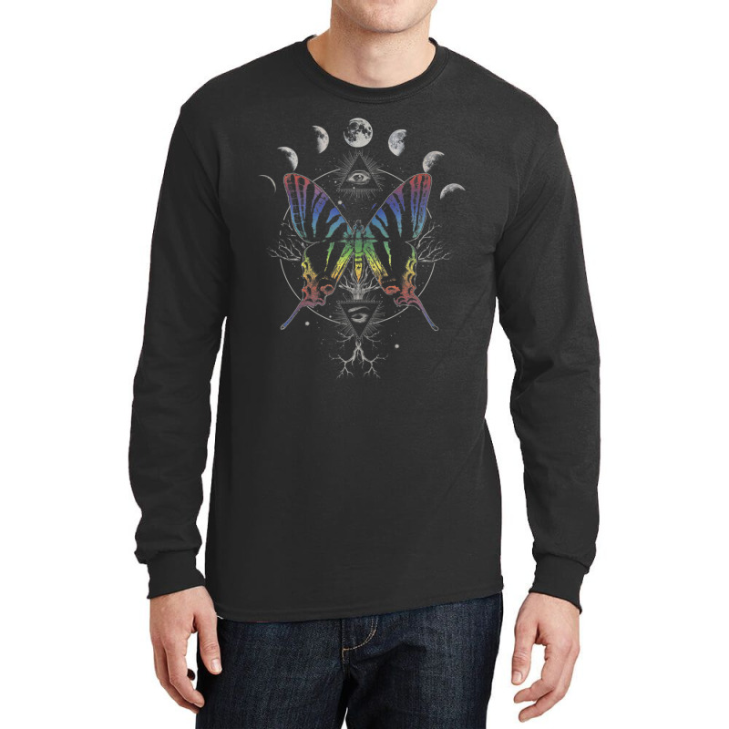 Moon Cycle Rainbow Butterfly Circle Long Sleeve Shirts | Artistshot