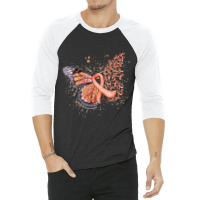 Peach Ribbon Endometrial Cancer Awareness Dripping Butterfly 3/4 Sleeve Shirt | Artistshot