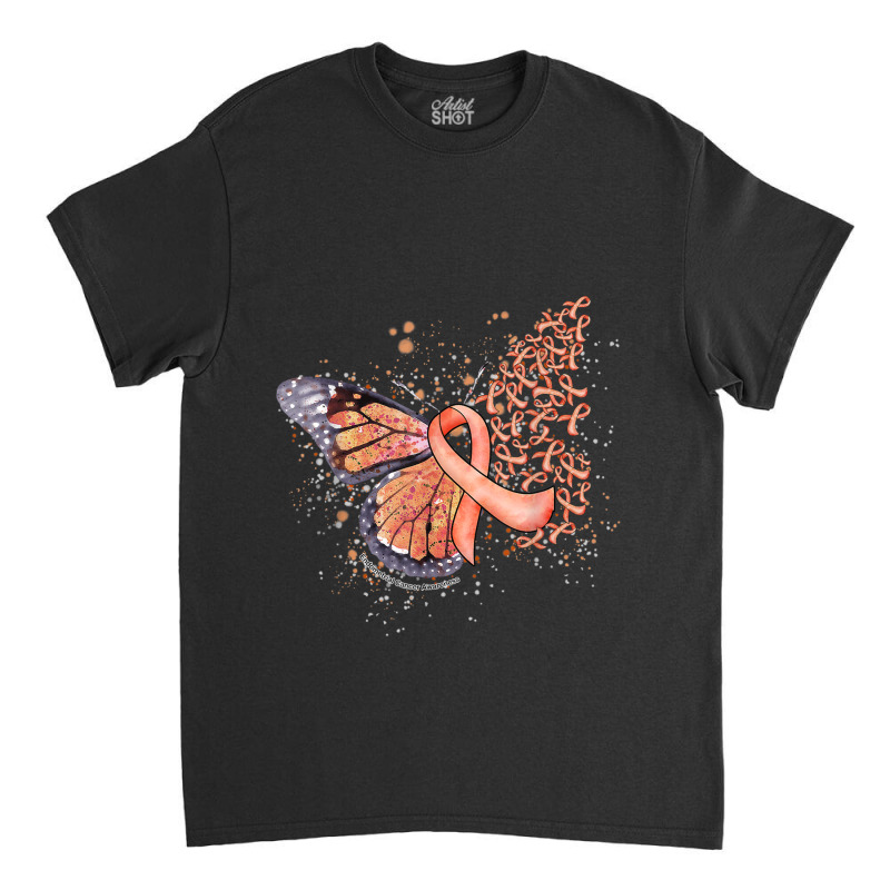 Peach Ribbon Endometrial Cancer Awareness Dripping Butterfly Classic T-shirt by AntoineDesign | Artistshot