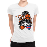 Iceland Basketball Lovers Messy Bun Hair Girl Icelandic Flag T Shirt Ladies Fitted T-shirt | Artistshot