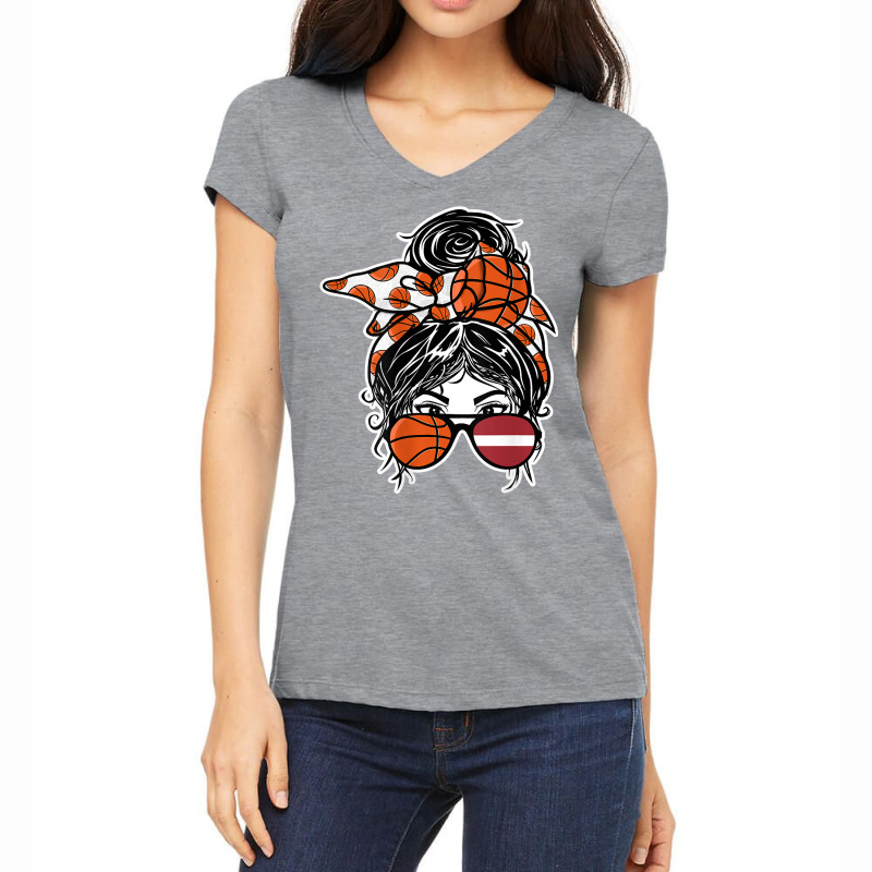 Latvian Messy Bun Hair Girl Latvia Basketball Fans Jersey T Shirt Women's V-Neck T-Shirt by pickengtwrentv | Artistshot