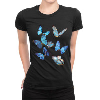 Womens Blue Morpho Butterfly Swarm Lepidoptera Entomology Ladies Fitted T-shirt | Artistshot