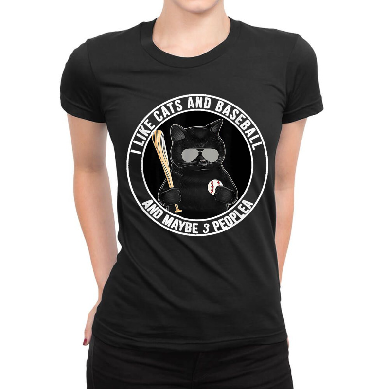 I Like The Cats And Baseball And Maybe 3 People Blackie Cat Ladies Fitted T-Shirt by LeonelSalas | Artistshot