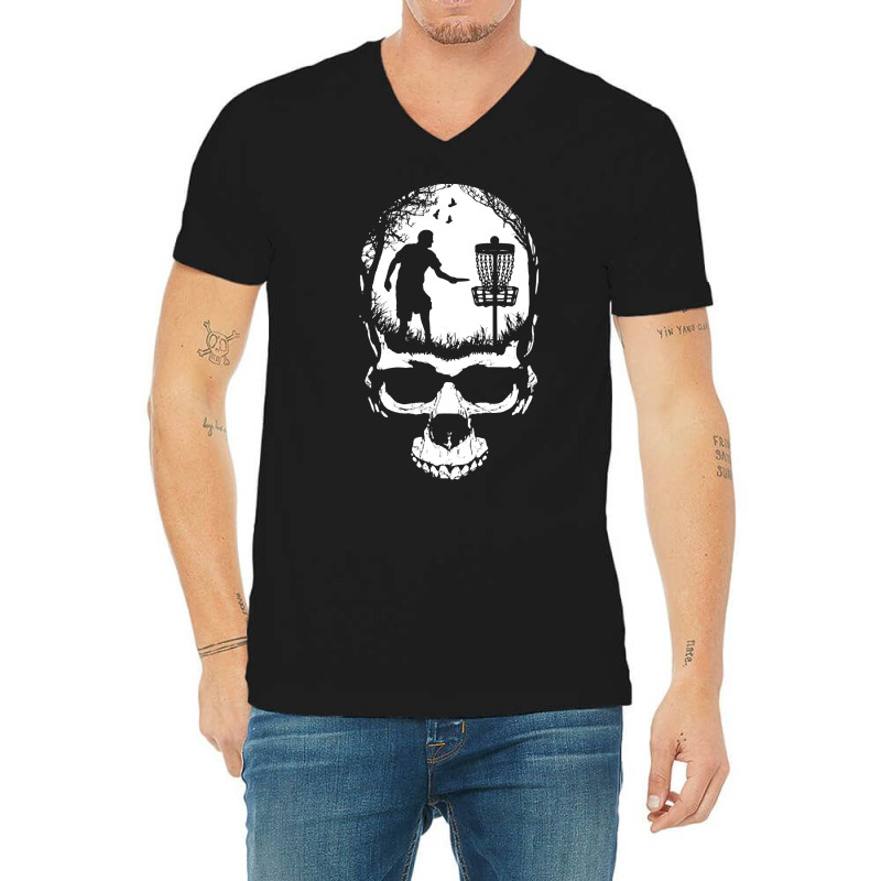 Disc Golf Skull Sunset Halloween T  Shirt Disc Golf Skull Player Retro V-neck Tee | Artistshot