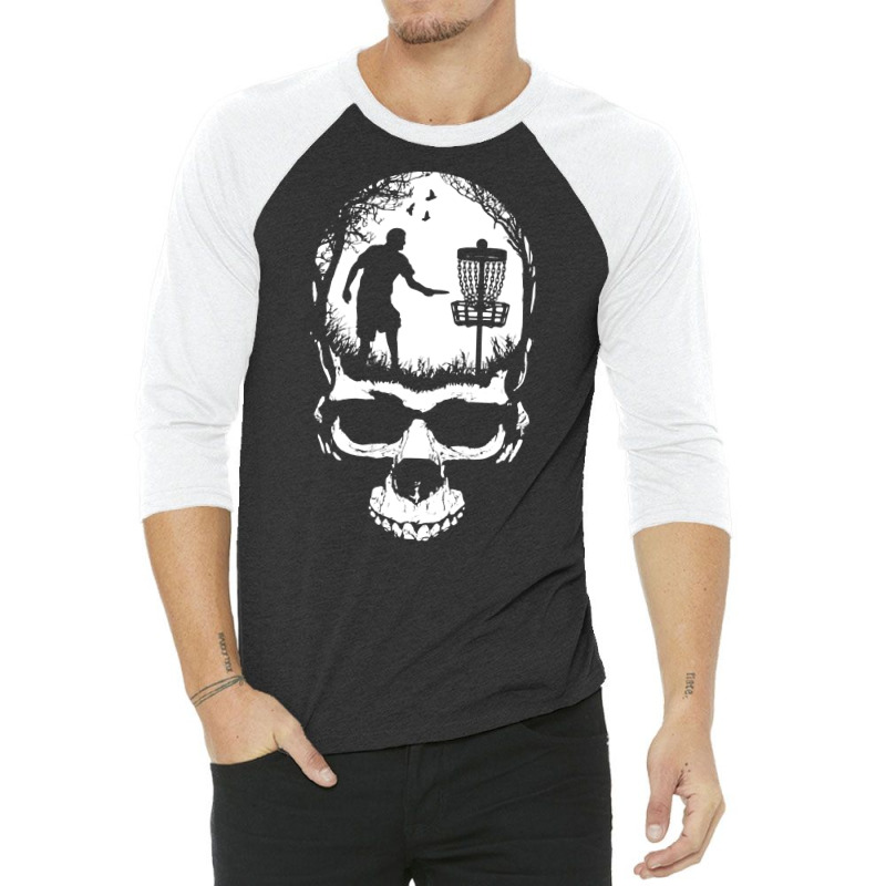 Disc Golf Skull Sunset Halloween T  Shirt Disc Golf Skull Player Retro 3/4 Sleeve Shirt | Artistshot