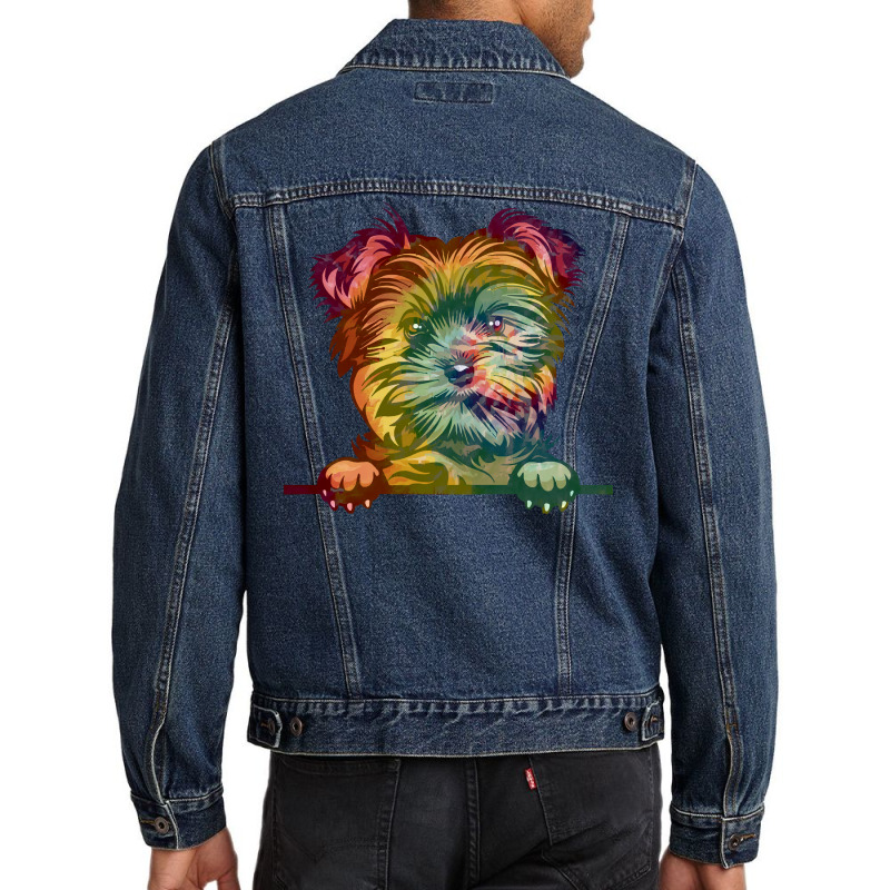 Dog Yorkie Tie Dye Color Peeking T  Shirt Animal Dog Yorkie Tie Dye Co Men Denim Jacket | Artistshot