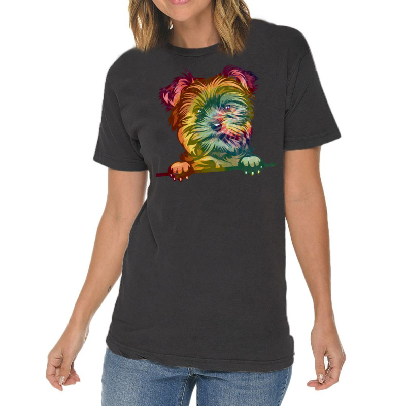 Dog Yorkie Tie Dye Color Peeking T  Shirt Animal Dog Yorkie Tie Dye Co Vintage T-shirt | Artistshot