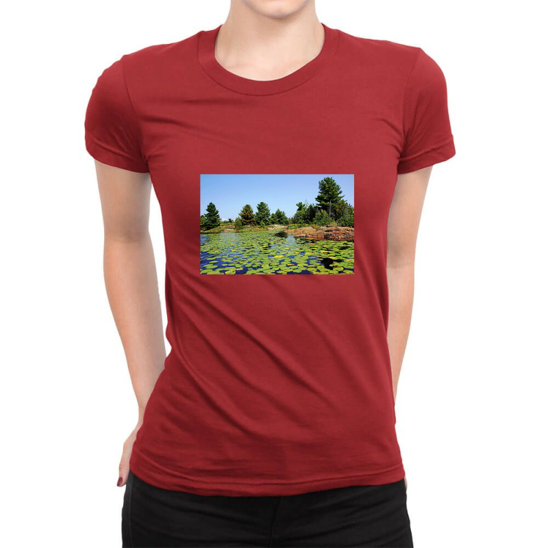 Lily Pads In The Shallows French River Delta Ladies Fitted T-Shirt by aleksdarkink | Artistshot