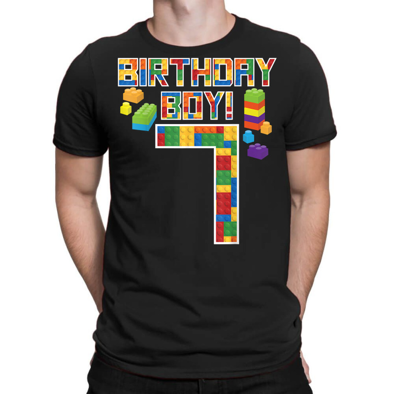 Cute 7th Birthday Gift 7 Years Old Block Building Boys Kids T Shirt T-shirt | Artistshot