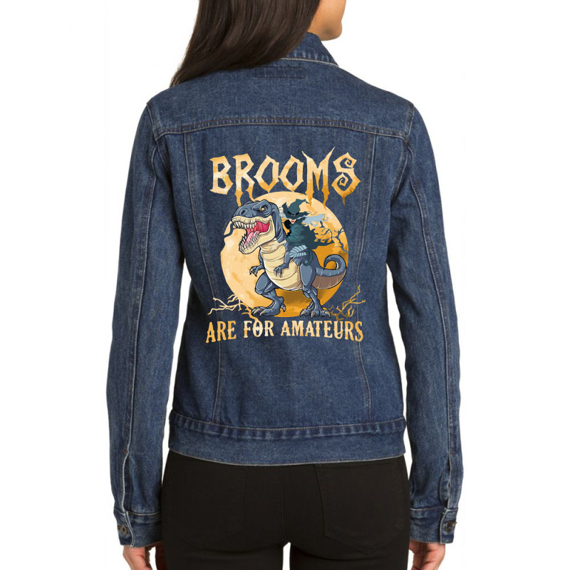 Dinosaur Brooms Halloween Amateurs Dinosaur Mask T Dino Ladies Denim Jacket by peafowl | Artistshot