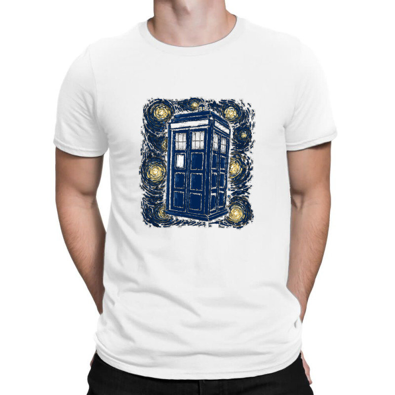 Starry Night Tardis T-Shirt by pusyaque-podcast | Artistshot