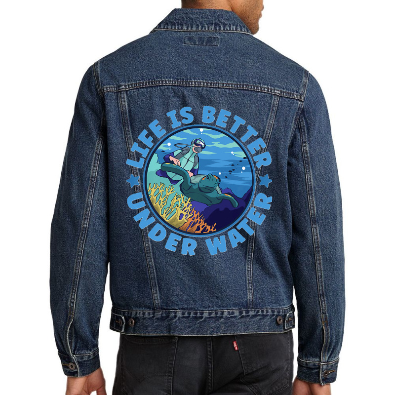 Life Is Better Under Water Marine Biology Scuba Diver Premium Men Denim Jacket | Artistshot