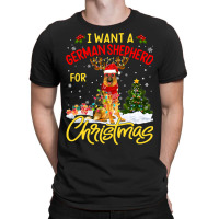 German Shepherd Gsd I Want German Shepherd Christmas Lights Santa Rein T-shirt | Artistshot