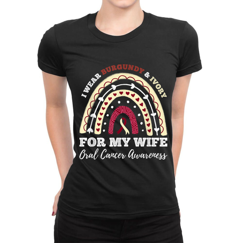 Rainbow I Wear Burgundy And Ivory Wife Oral Cancer Awareness Ladies Fitted T-Shirt by LaytonDesign | Artistshot