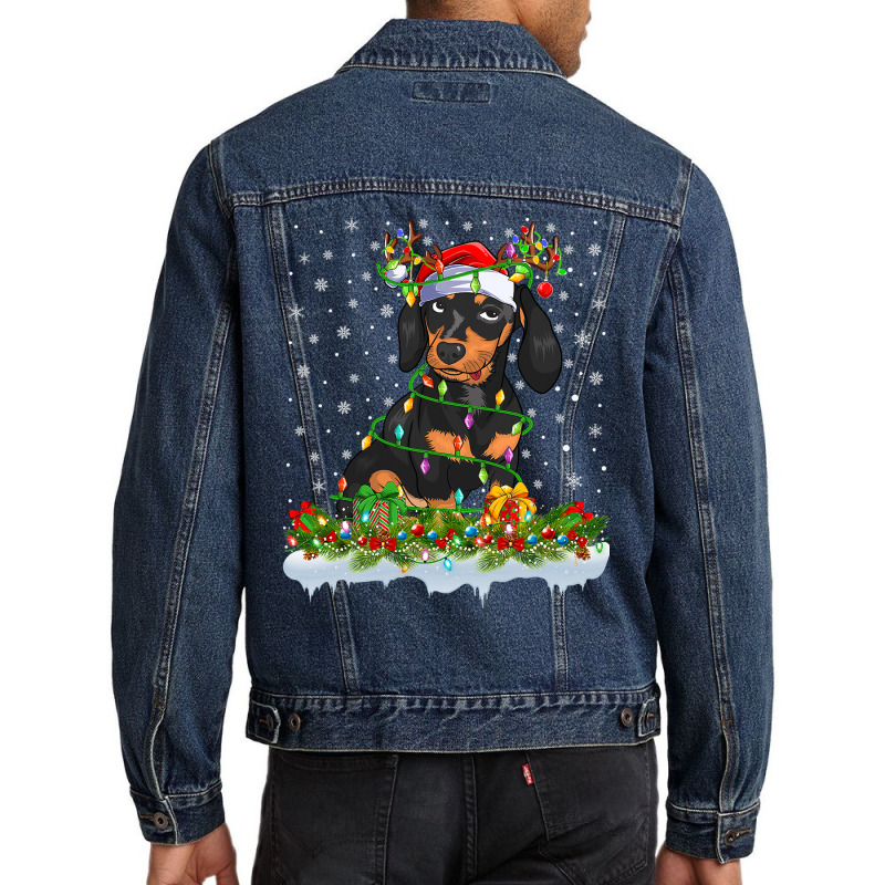 Dachshund Family Matching Xmas Lighting Santa Dachshund Doxie Christma Men Denim Jacket by pester | Artistshot