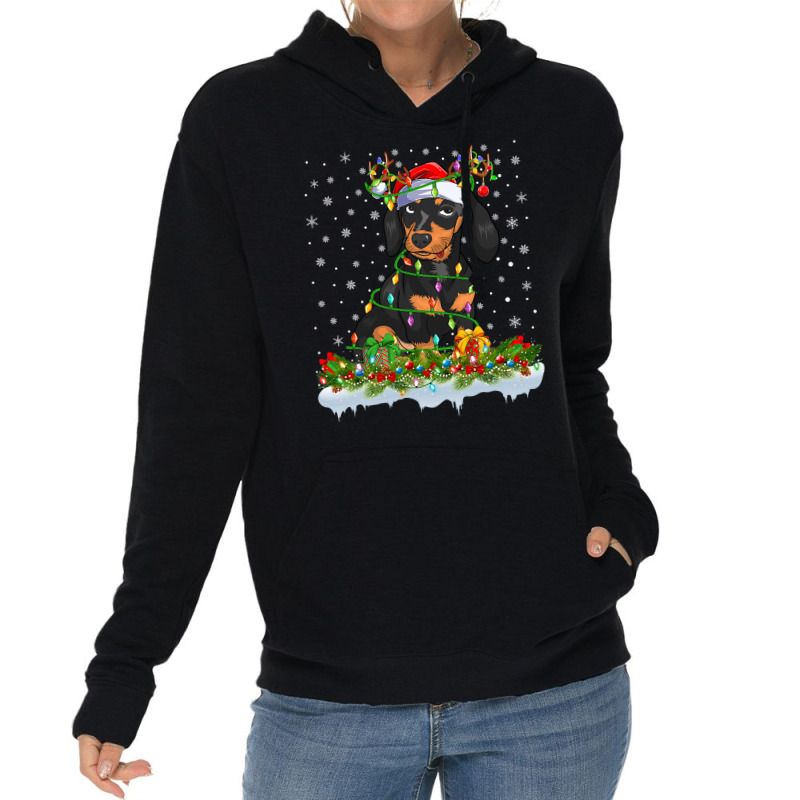 Dachshund Family Matching Xmas Lighting Santa Dachshund Doxie Christma Lightweight Hoodie by pester | Artistshot