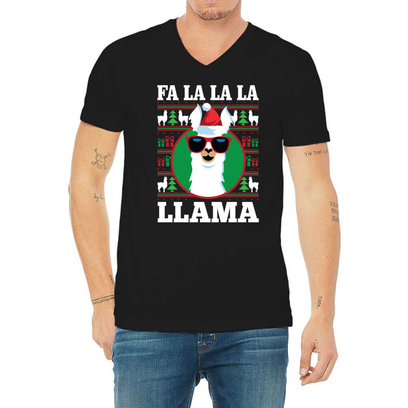 Fa La La Llama Ugly Christmas Long Sleeve Shirt V-neck Tee | Artistshot