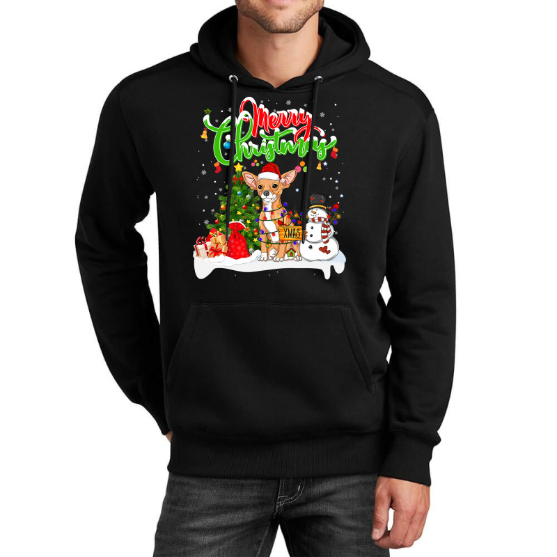 Chihuahua Xmas Lighting Matching Santa Chihuahua Dog Wearing Christmas Unisex Hoodie by pester | Artistshot