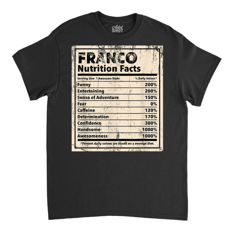 Franco Nutrition Facts Funny Name Humor Nickname T Shirt Classic T-shirt by spizerrleppleq | Artistshot