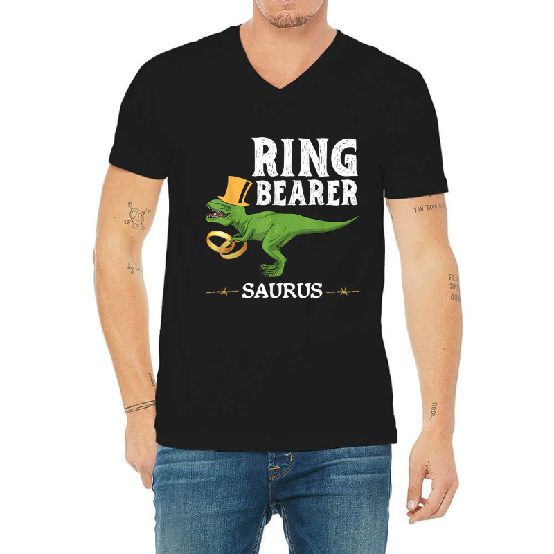 Trex Dinosaur Wedding Party - Ring Bearer Saurus Funny Men V-neck Tee | Artistshot