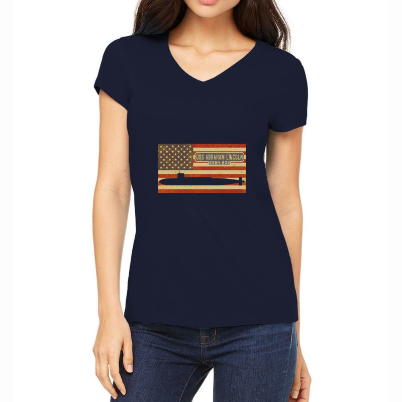 Uss Abraham Lincoln Ssbn 602 Nuclear Ballistic Missile Submarine Vinta Women's V-Neck T-Shirt by naeshastores | Artistshot