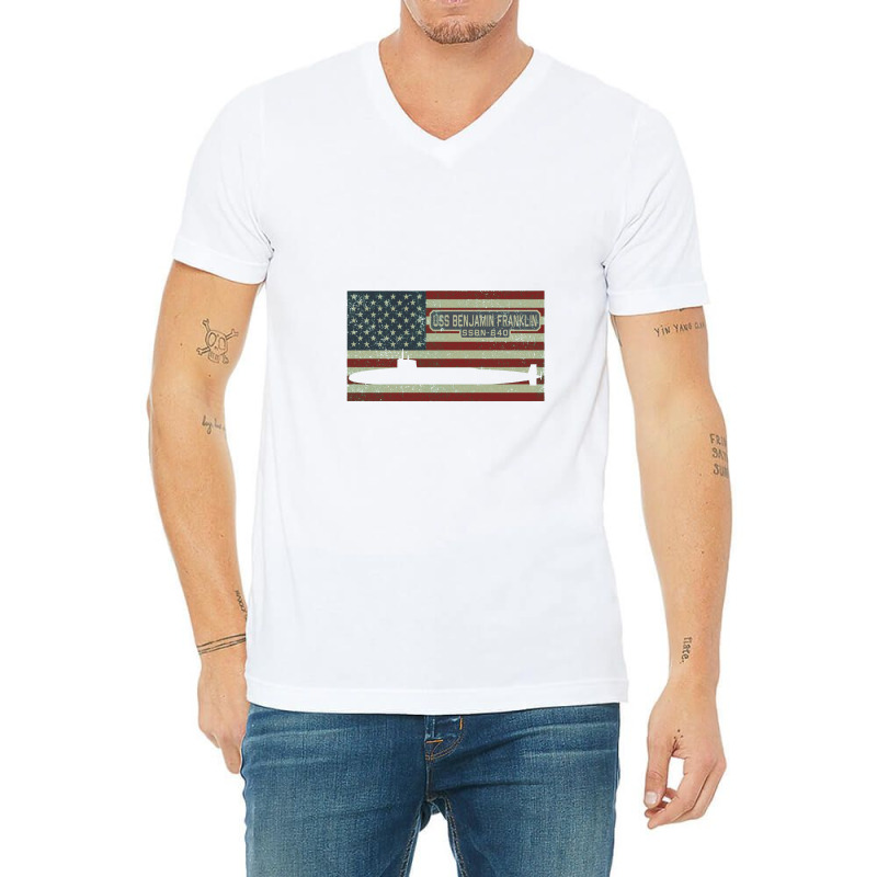 Uss Benjamin Franklin Ssbn 640 Fleet Ballistic Missile Submarine V-Neck Tee by naeshastores | Artistshot