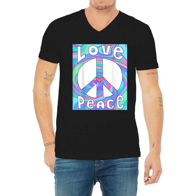 Peace Sign Love T Shirt 60s 70s Tie Die Hippie Costume Characters Vide V-neck Tee | Artistshot