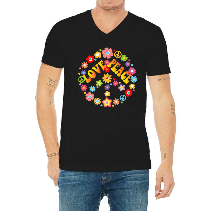 Peace Sign Love T Shirt 60s 70s Tie Dye Hippie Costume Arts Characters V-neck Tee | Artistshot