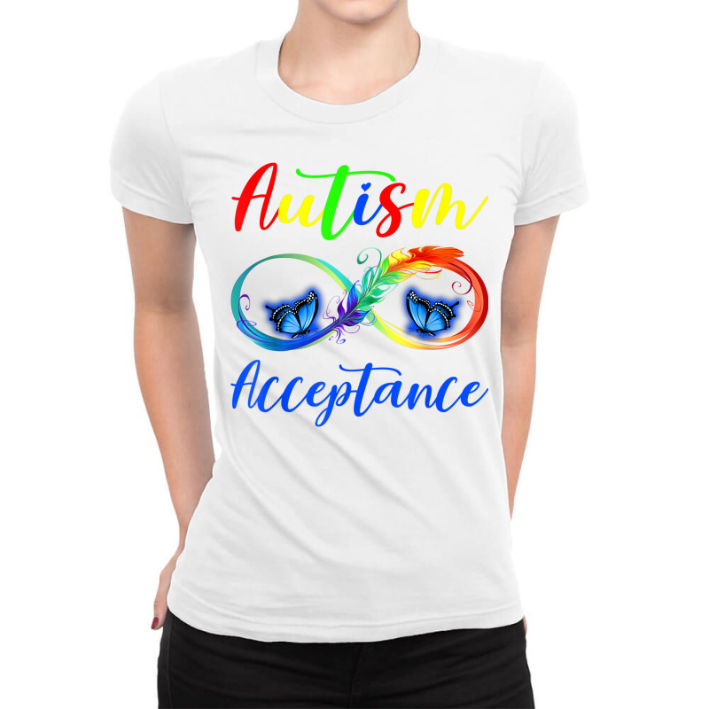 Autism   Red Instead Infinity   Acceptance Butterfly T Shirt Ladies Fitted T-Shirt by RoyalStore | Artistshot