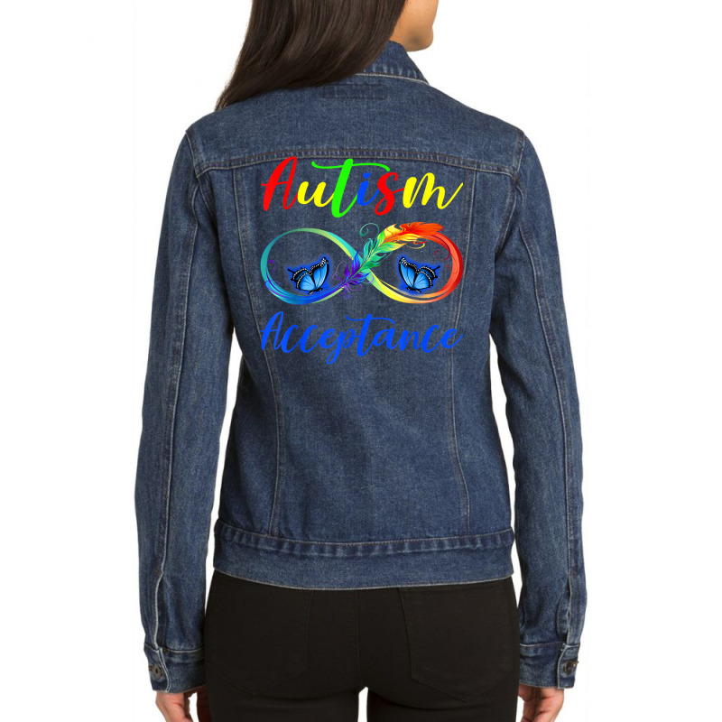 Autism   Red Instead Infinity   Acceptance Butterfly T Shirt Ladies Denim Jacket by RoyalStore | Artistshot