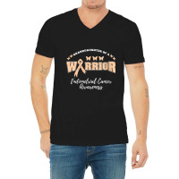 Womens Granddaughter Of A Warrior Endometrial Cancer Awareness V-neck Tee | Artistshot