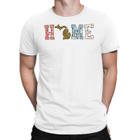 Home State Michigan Map With Floral Pattern And Leopard Texture T-shirt | Artistshot