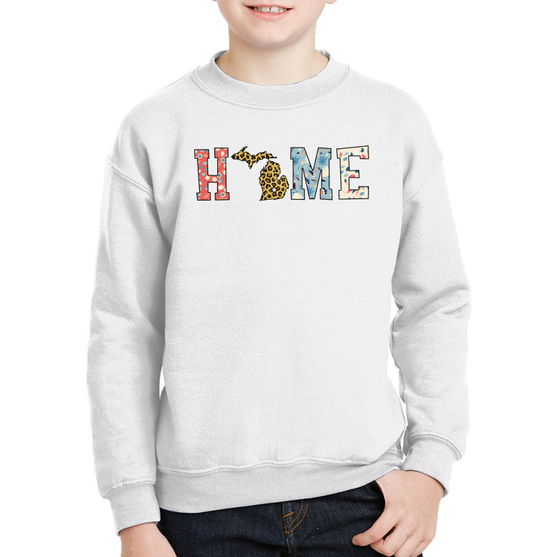 Home State Michigan Map With Floral Pattern And Leopard Texture Youth Sweatshirt | Artistshot