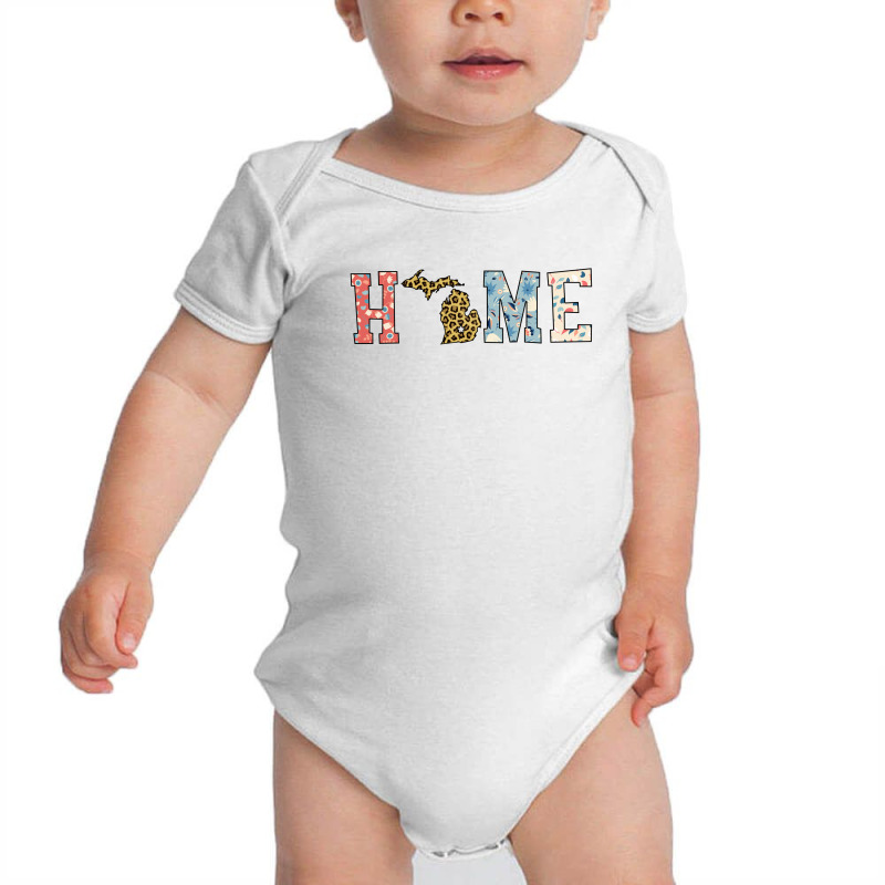 Home State Michigan Map With Floral Pattern And Leopard Texture Baby Bodysuit | Artistshot