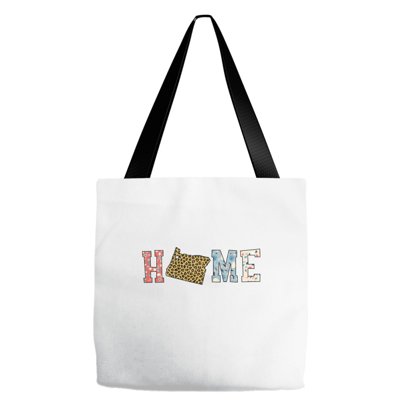 Home State Oregon Map With Floral Pattern And Leopard Texture Tote Bags | Artistshot